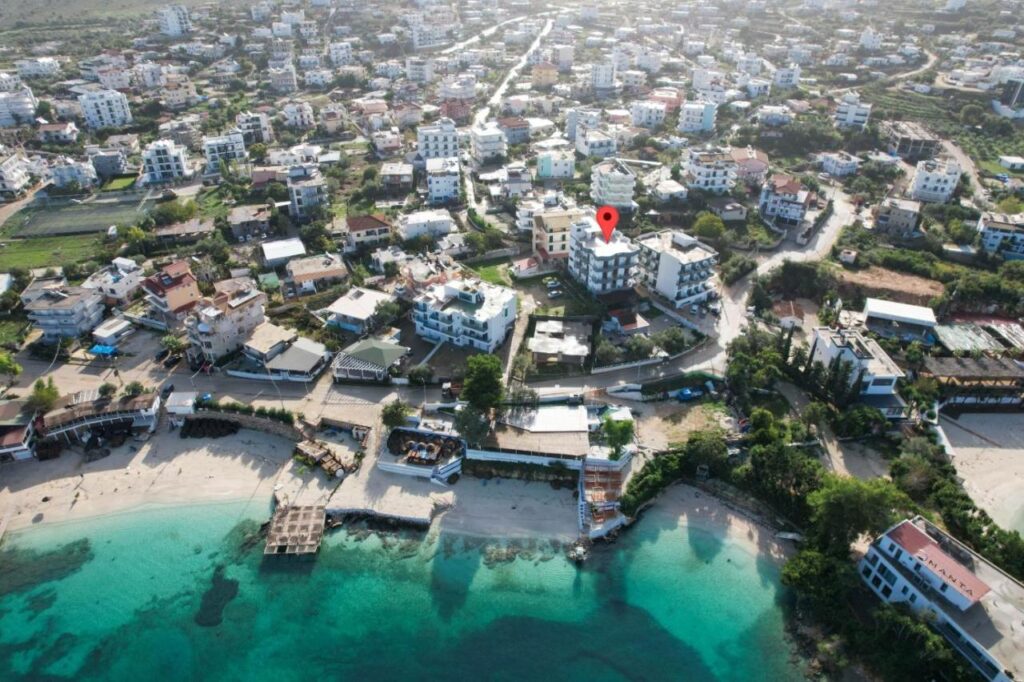 Hotel Meta in Ksamil droneshot of the area and hotel