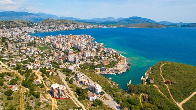 Vila Marina Apartments in Sarande droneshot view