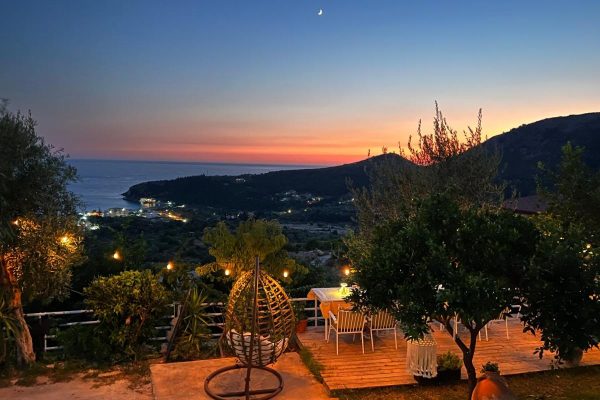 Aphrodites Garden in Himare sunset view from the terrace