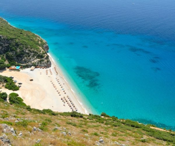 gjipe beach at the green coast in albania