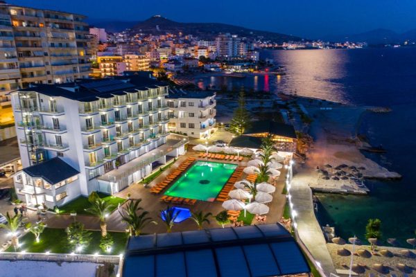 Hotel Saranda Palace in Sarande drone shot view of the hotel