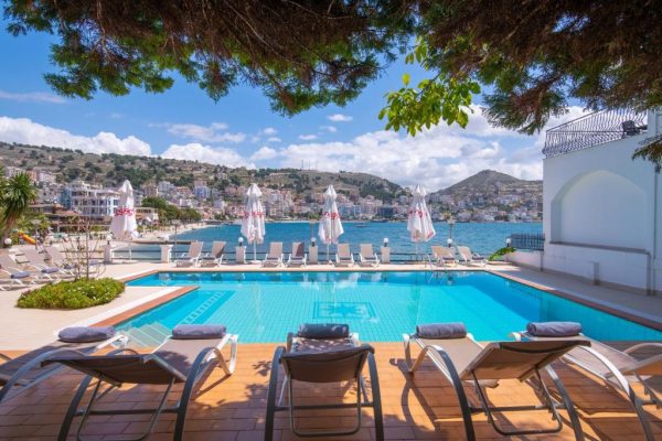 Palma City Hotel in Sarande poolside view over the bay area